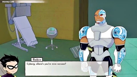 Cyborg and Robin Teen Titans hentai parody, mini version sex doll scene
