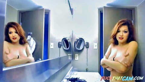 Tessa Fowler nude webcam tease, big tits in bathroom mirror reflection