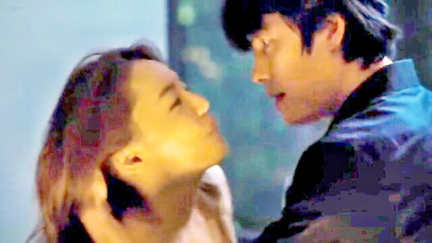 Korean couple in sensual close-up kiss from nude tits celeb movie scene