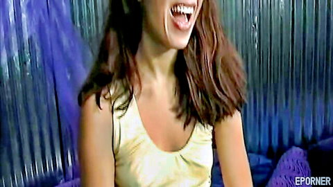 Smiling brunette in yellow top from spicy nymph emotional porn video, Tyce Bune