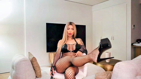 Tami Tsunami as Italian mistress in black fishnet JOI domination