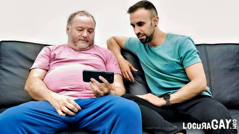 Torbe masturbates excitedly with Zeus watching on phone, gay duo arousal