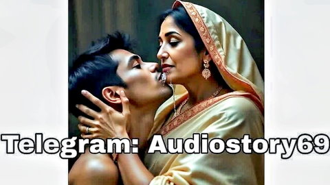 Indian mature woman in saree kissed by young man, passionate taboo moment