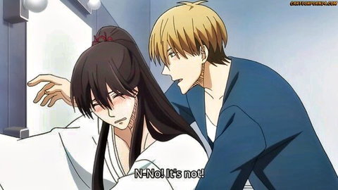 Blonde anime guy intensely dominating black-haired boy in school uniform