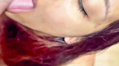 Latina's close-up POV blowjob tease with tongue creampie finish