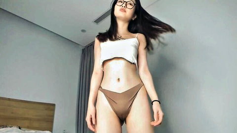 Saianori Asian webcam model in white crop top and brown panties pose