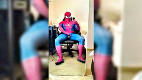 Spider-Man cosplay solo masturbation in tight suit