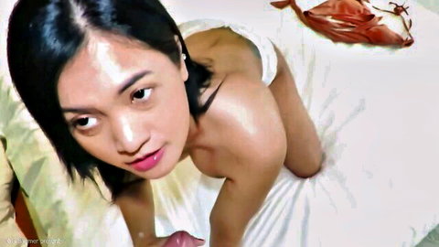 Energetic Kris amateur POV: Asian beauty on knees handling cock