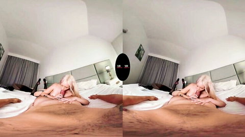 Busty Vivian Lola in VR porn, blonde receiving oral sex on bed