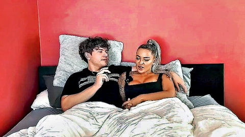 Hayley Davies big tits blonde cuddling with lover in bed