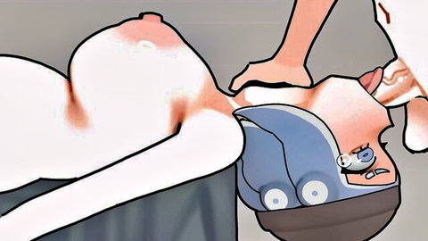 Hentai catgirl with massive exposed breasts choked in seat