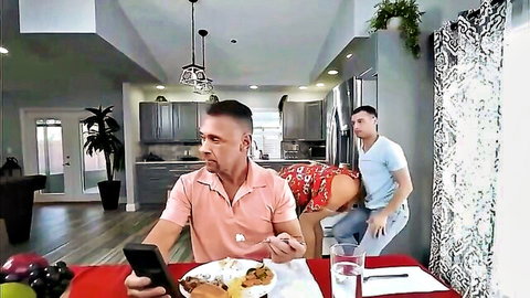 Big tits stepmom bent over for anal sex with stepson in kitchen