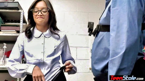Jade Kimiko petite Asian shoplifter in sexy schoolgirl uniform with cop