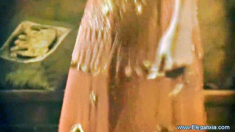 Eleganxia hottie in flowing sheer dress teasing nudes, curvy body reveal