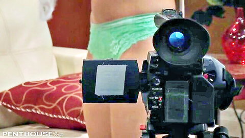 Dillion Harper in green lace panties, ass up for filming in hot scene