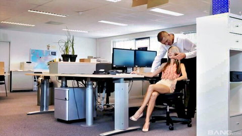 Doris Ivy sexy blonde in office with colleague hands on shoulders