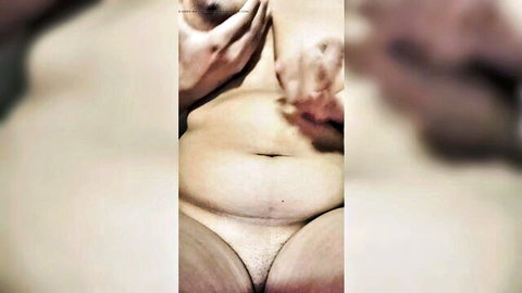 Chubby Indian BBW spreads her hairy pussy lips with hands exposing wet pink insides