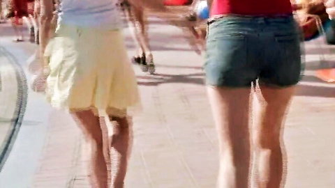 Emily Hamilton sexy poolside walk, denim shorts ass view nude scene