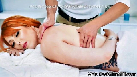 Lauren Phillips redhead MILF receives sensual back massage nude