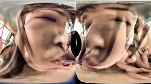 Asian babe in close-up VR blowjob, eyes closed in ecstasy