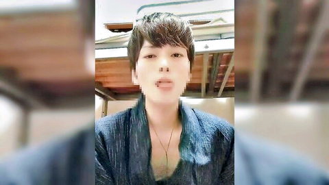Handsome Japanese man in yukata sticks tongue out drooling in ecstasy