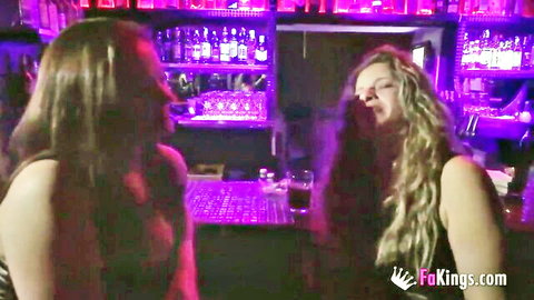 Two busty Spanish MILFs flirting at bar, ready for BBC action