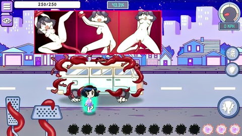 Hentai scene of nude anime girls lured into tentacle van at night
