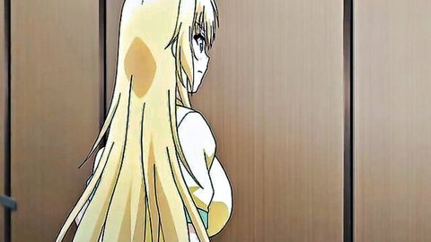 Blonde anime college teen in white dress, emotional expression