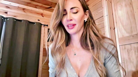 Makimafox blonde camgirl teasing in low-cut top with deep cleavage