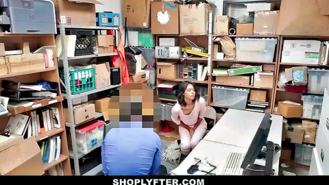 Shoplifting cutie in pink gets fucked in back office