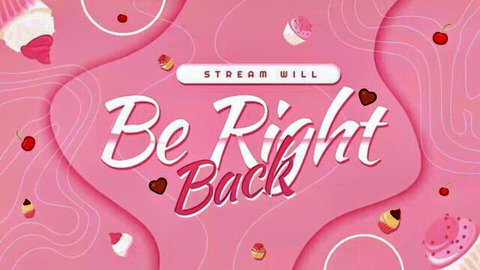 Catalina Whore stream break screen with pink cupcakes and hearts