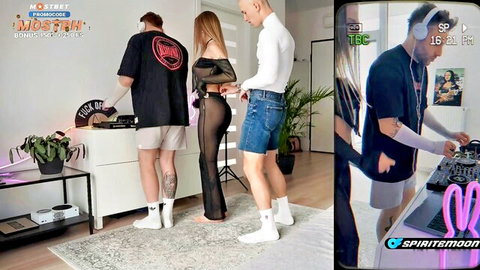 Blonde BunnyRabbits in sheer lingerie cheats with Rave Cockslut in amateur threesome