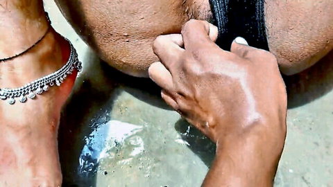 Desi Indian outdoor chudai with hand gripping ass and visible pubic hair