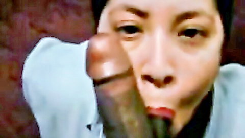 Thick Hawaiian MILF giving close-up blowjob on thick cock