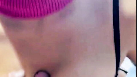 Italian fitness girl in pink beanie, black straps, close-up anal tease on OnlyFans