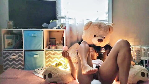 Blaire Monet in baby bunny playtime, nude solo with teddy and squirting