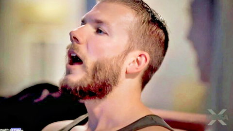 Lily Larimar watches porn with bearded athletic man, shocked reaction