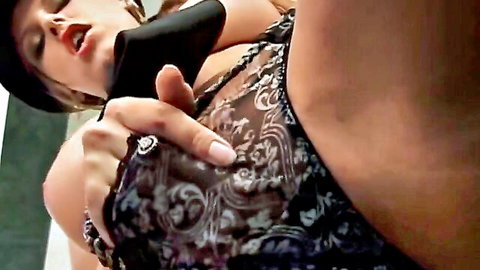 Blonde German woman in black lace lingerie performing oral act