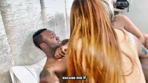 Redhead and blonde in interracial threesome with BBC boyfriend