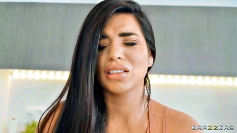 Sara Retali intense close-up moan in Brazzers standing fuck scene