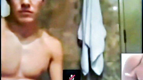 Muscular healthy sport boy shirtless on webcam