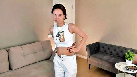 Altarozar cute shy 18yo Asian teen camgirl in crop top and low pants