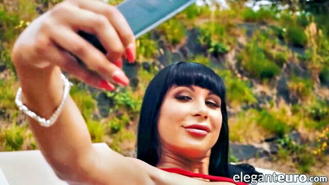 Valentina Ricci MILF selfie in red lingerie outdoors, elegant smile