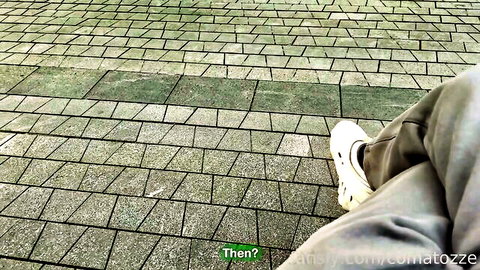 Comatozze in gray sweatpants and white Crocs, outdoor leg tease