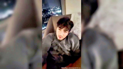 Zayden seductive pose in gray sweatshirt, twink gay thumbnail