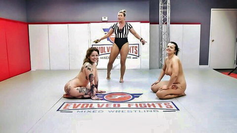 Nadia White vs Vanessa Vega in nude lesbian wrestling orgasm challenge