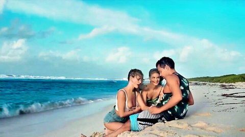 Addie Andrews & Cayenne Klein in steamy FFM threesome tease on beach with Alberto B