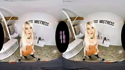 Dominant trans Aubrey Kate in orange lingerie teases as mistress in VR POV