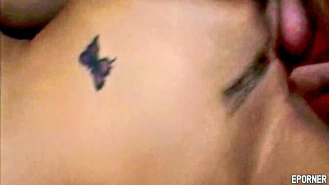 Lucy Thai close-up with butterfly tattoo in gangbang scene