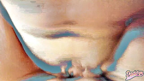 Blurry closeup of blonde MILF's open mouth with cum dripping from facial cumshot POV
